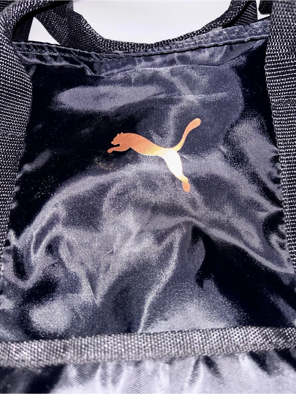 PUMA Black Gym Tote Bag with Rose Gold Logo